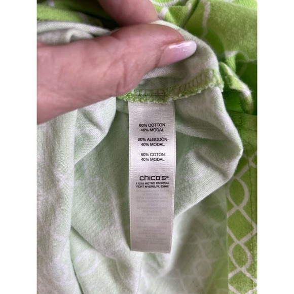 Chico’s Green Print Pullover Top, Decorative Sleeves, Size 2 - Picture 4 of 6